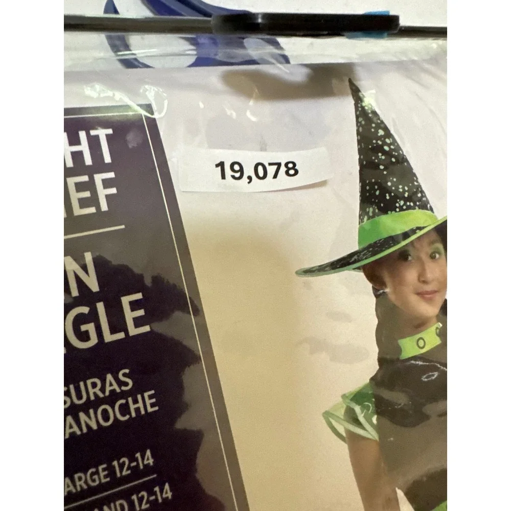 Midnight Mischief Witch Costume Kids Size 12-14 Black Green Glow In The Dark New